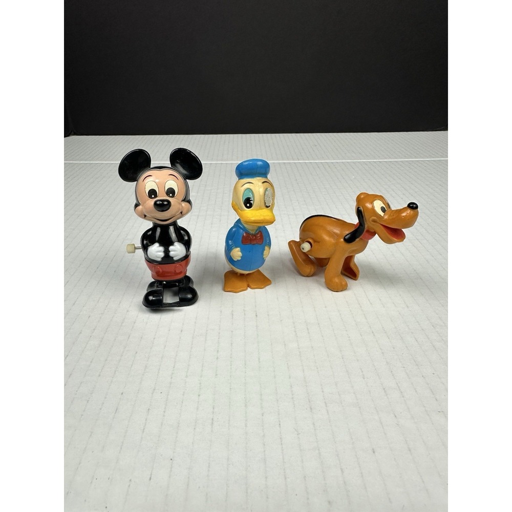 Vintage 1977 Walt Disney Donald Duck, Mickey Mouse & Pluto Wind-Up Toys by TOMY